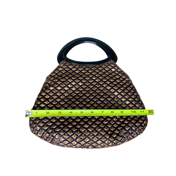 Vintage Black Beaded Sequin Evening Bag Top Handle Party Purse - Picture 9 of 10